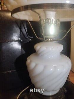 Vintage white hurricane milk-glass table lamp