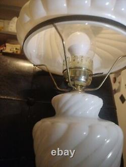 Vintage white hurricane milk-glass table lamp