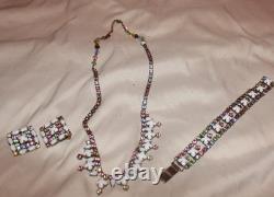 Vintage white milk glass, rhinestone bracelet, and necklace