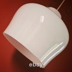 Vintage white opaline milk glass pendant ceiling light with brass hanging chains