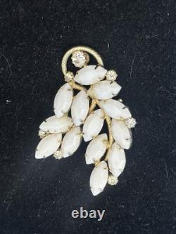Vntg JULIANA Brooch withWhite Milk Glass Navettes & Aurora Borealis AB Rhinestones