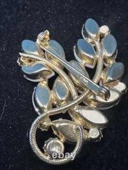 Vntg JULIANA Brooch withWhite Milk Glass Navettes & Aurora Borealis AB Rhinestones