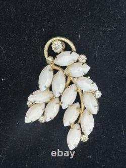 Vntg JULIANA Brooch withWhite Milk Glass Navettes & Aurora Borealis AB Rhinestones
