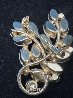 Vntg JULIANA Brooch withWhite Milk Glass Navettes & Aurora Borealis AB Rhinestones