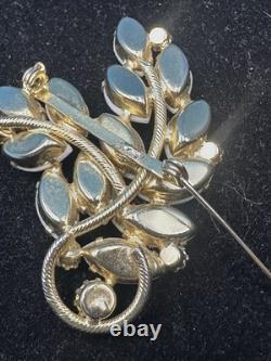 Vntg JULIANA Brooch withWhite Milk Glass Navettes & Aurora Borealis AB Rhinestones
