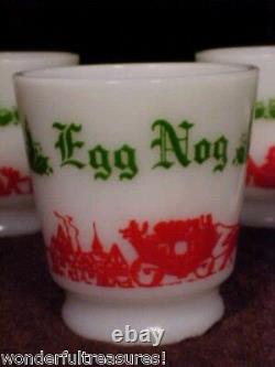 Vntg Milk Glass CHRISTMAS Egg Nog Punch Bowl & Mug Set Horses & Carriage Design