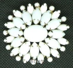 Vtg 1950s Milk Glass Brooch Oval Domes Cluster White Prong Set Stones Gold Tone