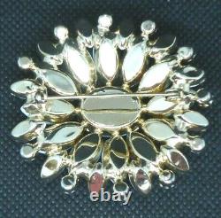 Vtg 1950s Milk Glass Brooch Oval Domes Cluster White Prong Set Stones Gold Tone