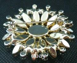Vtg 1950s Milk Glass Brooch Oval Domes Cluster White Prong Set Stones Gold Tone