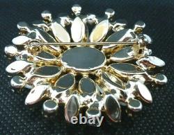 Vtg 1950s Milk Glass Brooch Oval Domes Cluster White Prong Set Stones Gold Tone