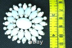 Vtg 1950s Milk Glass Brooch Oval Domes Cluster White Prong Set Stones Gold Tone