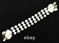 Vtg 1950s TRIFARI PAT PEND Poured White Milk Glass Pear Fruit Beaded Bracelet