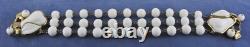 Vtg 1950s TRIFARI PAT PEND Poured White Milk Glass Pear Fruit Beaded Bracelet