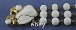 Vtg 1950s TRIFARI PAT PEND Poured White Milk Glass Pear Fruit Beaded Bracelet