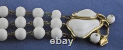 Vtg 1950s TRIFARI PAT PEND Poured White Milk Glass Pear Fruit Beaded Bracelet