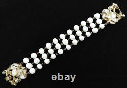 Vtg 1950s TRIFARI PAT PEND Poured White Milk Glass Pear Fruit Beaded Bracelet