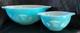 Vtg 1958 Pyrex Fancy Free Hot Air Balloons Cinderella Chip & Dip Bowls Turquoise
