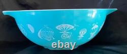 Vtg 1958 Pyrex Fancy Free Hot Air Balloons Cinderella Chip & Dip Bowls Turquoise