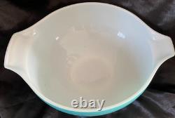 Vtg 1958 Pyrex Fancy Free Hot Air Balloons Cinderella Chip & Dip Bowls Turquoise