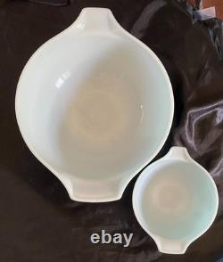 Vtg 1958 Pyrex Fancy Free Hot Air Balloons Cinderella Chip & Dip Bowls Turquoise