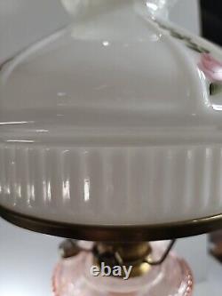 Vtg Aladdin Lincoln Drape, Pink Oil Lamp, White Milk Glass, 1992, Mint Cond