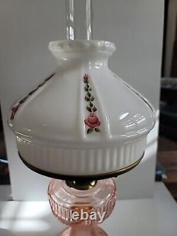 Vtg Aladdin Lincoln Drape, Pink Oil Lamp, White Milk Glass, 1992, Mint Cond