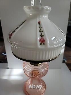 Vtg Aladdin Lincoln Drape, Pink Oil Lamp, White Milk Glass, 1992, Mint Cond