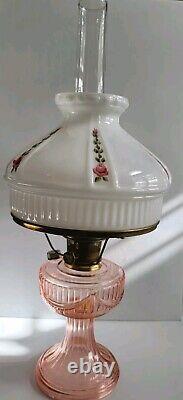 Vtg Aladdin Lincoln Drape, Pink Oil Lamp, White Milk Glass, All Original