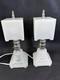 Vtg Antique 1930's Art Deco White Milk Glass Accent Vanity Boudoir Lamp Set 2