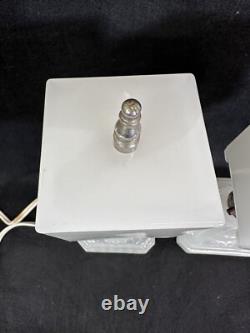 Vtg Antique 1930's Art Deco White Milk Glass Accent Vanity Boudoir Lamp Set 2