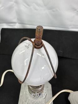 Vtg Antique 1930's Art Deco White Milk Glass Accent Vanity Boudoir Lamp Set 2