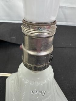 Vtg Antique 1930's Art Deco White Milk Glass Accent Vanity Boudoir Lamp Set 2