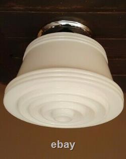 Vtg Art Deco Frosted Milk Glass Shade Ceiling Light Fixture Chandelier