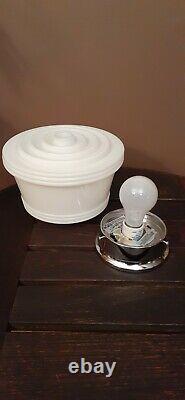 Vtg Art Deco Frosted Milk Glass Shade Ceiling Light Fixture Chandelier