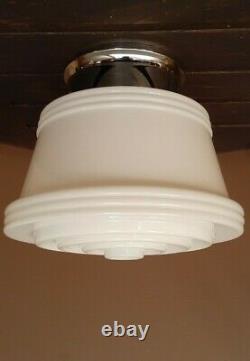 Vtg Art Deco Frosted Milk Glass Shade Ceiling Light Fixture Chandelier