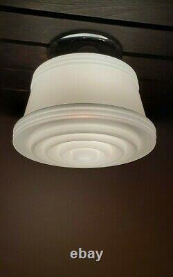 Vtg Art Deco Frosted Milk Glass Shade Ceiling Light Fixture Chandelier