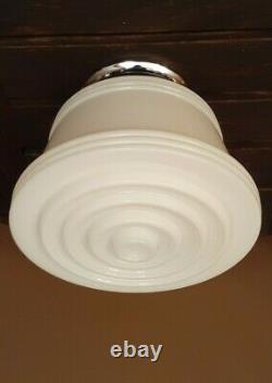 Vtg Art Deco Frosted Milk Glass Shade Ceiling Light Fixture Chandelier