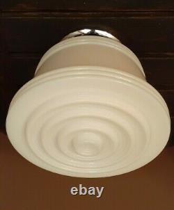 Vtg Art Deco Frosted Milk Glass Shade Ceiling Light Fixture Chandelier