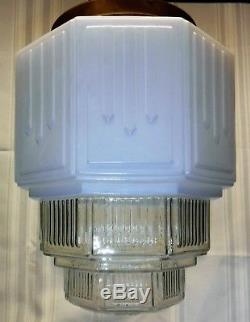 Vtg Art Deco Hanging Skyscrsper Pendant Church Light Globe Milkglass Fixture