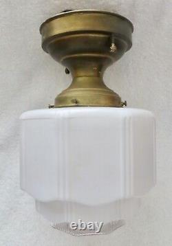 Vtg. Art Deco Milk Glass Skyscraper Ceiling Mount Light Fixture 8 Sides L@@k