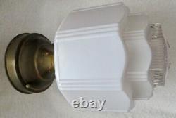 Vtg. Art Deco Milk Glass Skyscraper Ceiling Mount Light Fixture 8 Sides L@@k