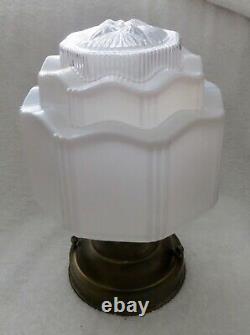 Vtg. Art Deco Milk Glass Skyscraper Ceiling Mount Light Fixture 8 Sides L@@k