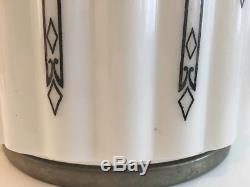 Vtg Art Deco Milk Glass Stencil Black White Ceiling Globe Shade Light
