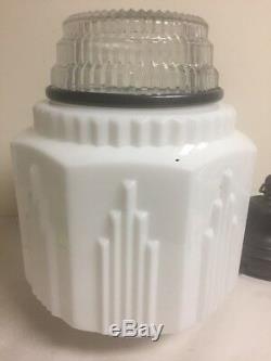 Vtg Art Deco Skyscraper Light Fixture Lamp Graduating Milk Glass Globe