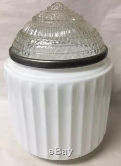 Vtg Art Deco Skyscraper Light Fixture Lamp Milk Glass Ribbed Globe