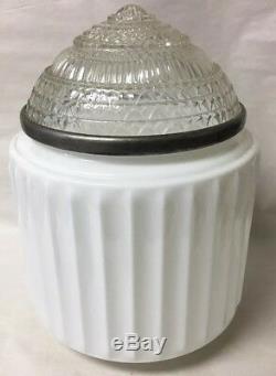 Vtg Art Deco Skyscraper Light Fixture Lamp Milk Glass Ribbed Globe