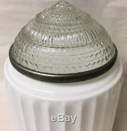 Vtg Art Deco Skyscraper Light Fixture Lamp Milk Glass Ribbed Globe