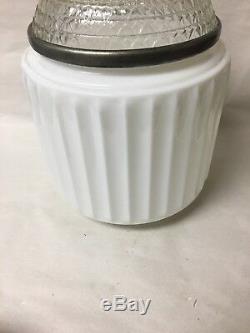 Vtg Art Deco Skyscraper Light Fixture Lamp Milk Glass Ribbed Globe