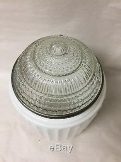 Vtg Art Deco Skyscraper Light Fixture Lamp Milk Glass Ribbed Globe