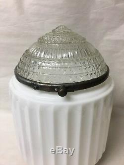 Vtg Art Deco Skyscraper Light Fixture Lamp Milk Glass Ribbed Globe